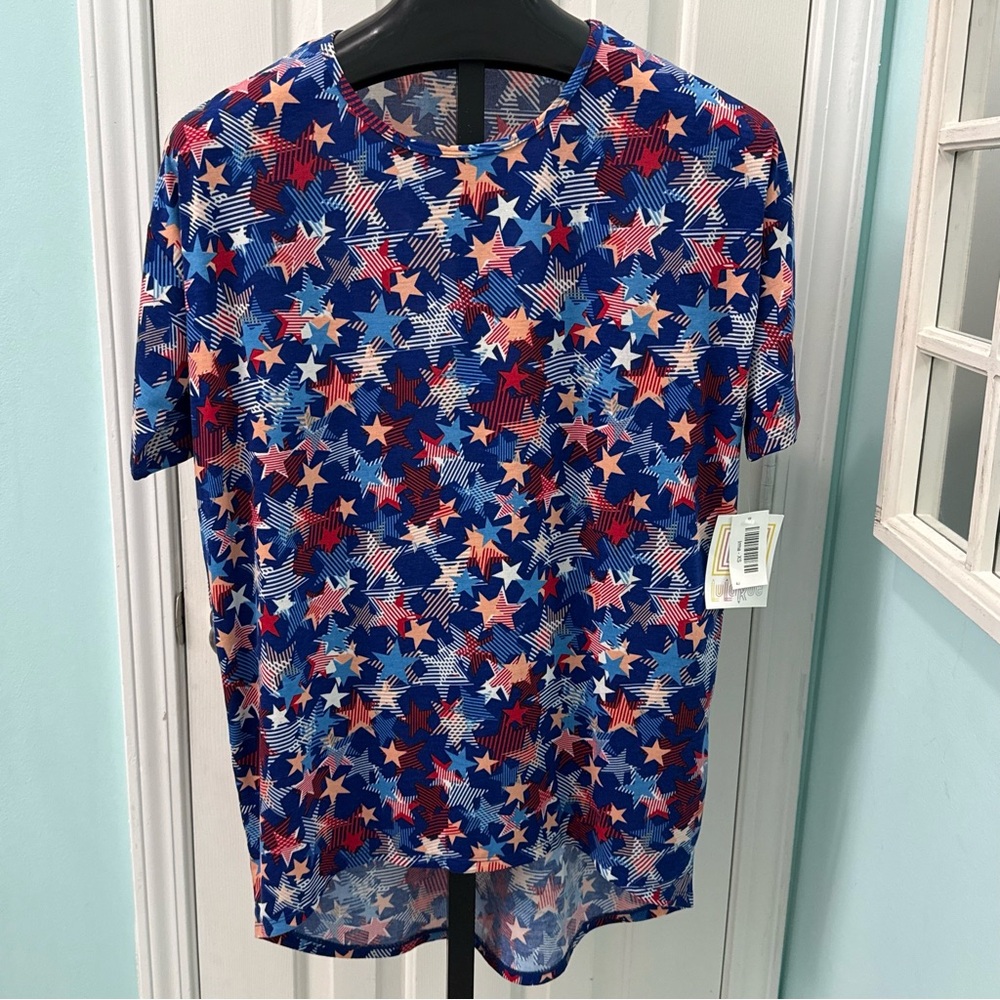 NWT Lularoe Women's Irma Size XS Americana Red White Blue Stars Tunic